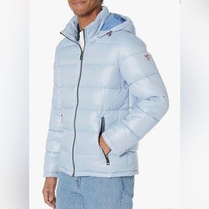 Guess Men's Mid-Weight Puffer Jacket with Removable Hood